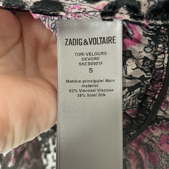 Zadig & Voltaire Purple Tori Leopard Velvet Devore Silk Blend Top. Size Small - Picture 9 of 10